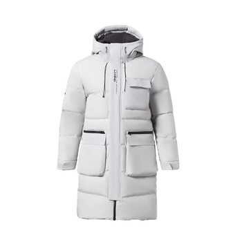 李宁2021冬季款男子宽松型长款羽绒服aymr023刚砖灰色aymr0233m