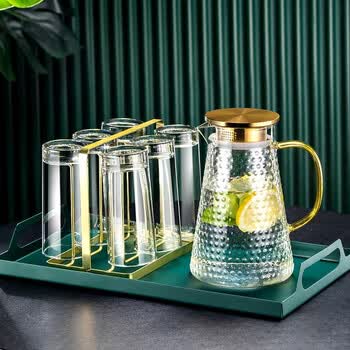 旭伶进口玻璃杯水杯茶杯家用杯子套装耐热牛奶杯大容量凉水壶340ml6只
