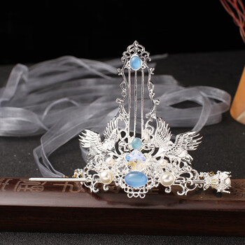 束发古风流苏步摇魏晋风头饰头冠配饰汉服发饰 保色双鹤银色【加丝带