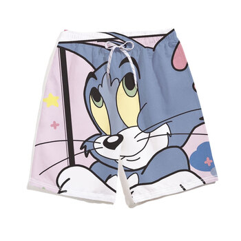 喜飞鹿猫和老鼠短裤男女同款情侣装五分裤汤姆和杰瑞卡通宽松沙滩裤