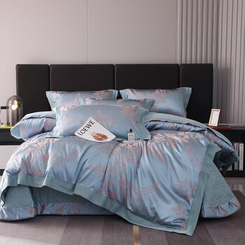 恒发家纺雅尊提花四件套欧式18米被套床盖加厚夹棉橙色四件套床笠款