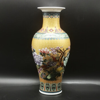 雍正年制金地斗彩花鸟纹鱼尾瓶古玩古董客厅装饰插花瓶收藏品摆件仿古
