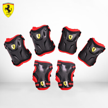 法拉利 Ferrari 儿童轮滑护具6件套溜冰鞋滑板车初学者安全运动防护装备 黑色 M码