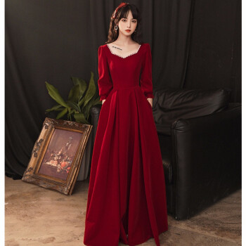 uosu敬酒服新娘新款冬季气质结婚礼服平时可穿长袖回门酒红色xs建议