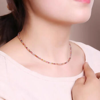 呵彩碧玺项链夏季锁骨链极细毫米彩虹女款旺夫石西瓜碧玺彩色项链女0