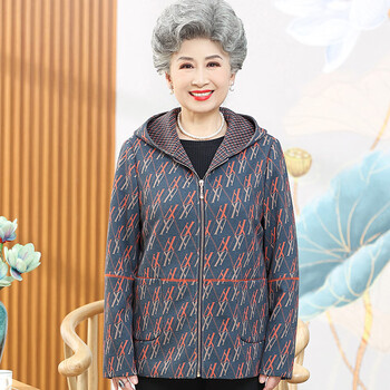 柒貔轻奢女装奶奶春装呢子外套60岁70老年人妈妈春秋宽松毛呢上衣老太