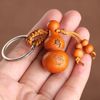 适用于桃木汽车挂件桃木葫芦钥匙扣生肖祝福语礼品小挂饰品生肖鸡
