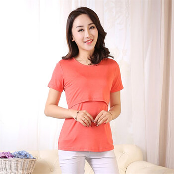 米度丽孕妇上衣夏季哺乳衣外出喂奶短袖t恤月子服喂奶衣莫代尔哺乳