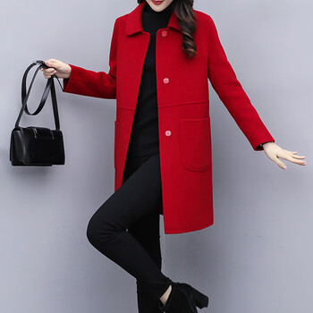 大衣高档长款冬季小个子毛尼泥子妮子毛呢外套春秋矮个子红色s90100斤