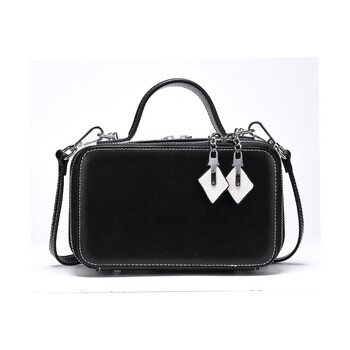 包包女新款斜挎小包真皮明星同款撞色单肩手提牛皮相机小方包 白色 撞