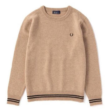 fredperry麦穗男士针织衫英伦风圆领毛衣纯色休闲套头羊毛情侣卡其色
