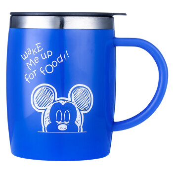 迪士尼 (Disney)保温杯 304不锈钢男女士隔热咖啡杯大容量马克水杯小学生早餐冲饮牛奶喝水杯子420ML5084蓝色