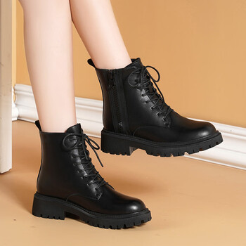 达芙妮daphne女靴商场同款真皮平底马丁靴女冬季新款厚底加绒时尚百搭