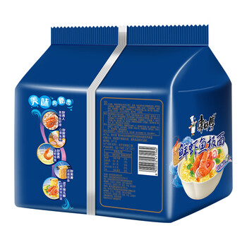 康师傅方便面 经典鲜虾鱼板面85g*5 泡面袋装 速食方便食品 五连包