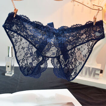 开叉内裤女开档式诱惑免脱开口蕾丝透明情趣火辣开档情趣内裤蓝色均码
