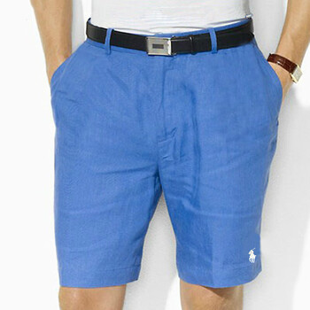 保罗短裤男夏季新款直筒休闲五分裤男骑士马标刺绣彩蓝色34码140155斤
