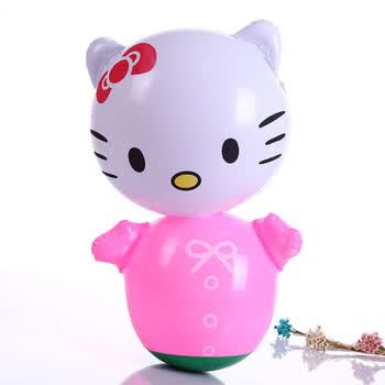 小号35cm充气不倒翁气球气棒儿童充气玩具幼儿园道具甄萌樱粉色kt猫