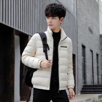 依炫玺轻奢品牌冬季服男士短款2022年新款立领冬装青年保暖鸭绒外套 米白色 4XL