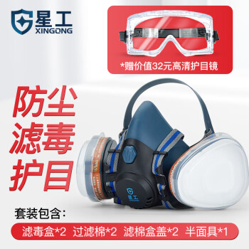 星工（XINGGONG）防毒面具面罩 活性炭甲醛苯醇类喷漆印刷打农药工业粉尘口罩 套装+护目镜 XGFD-1
