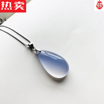 韩画蓝玉髓水滴吊坠925银项链女款大号珠宝石水晶首饰品毛衣链的如需