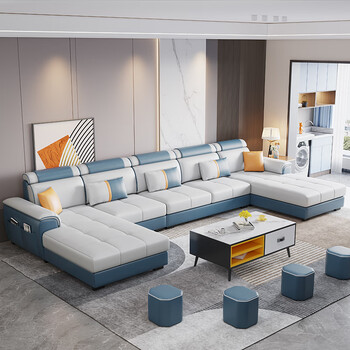 u型沙发冬夏两用北欧布艺客厅u型组合免洗科技布双贵妃7字型简约现代