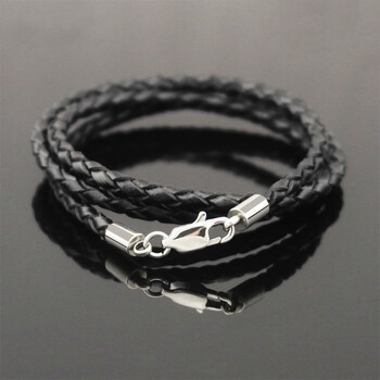 黑色皮绳项链绳编织牛皮绳项链牛皮项链绳金吊坠挂绳牢固男女绳子30mm