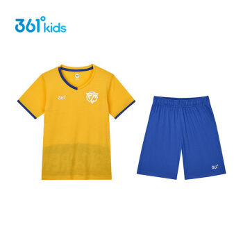 361°男童装足球套装夏季新款中大童小学生短袖短裤运动两件套潮 魅黄/普蓝 130