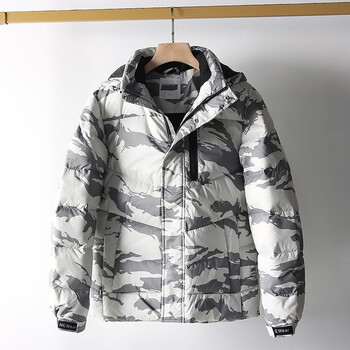 防水高充绒!男装秋冬季休闲迷彩羽绒服外套潮 灰白迷彩 s