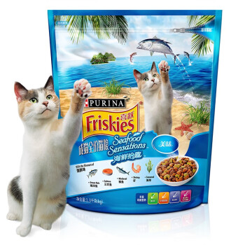 喜跃(Friskies)成猫猫粮1.3kg 海鲜味 三文鱼鲭鱼 虾 海带