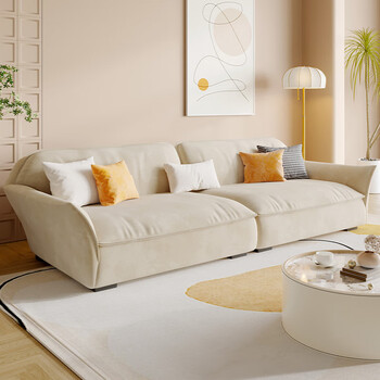 侘寂奶油轻奢风布艺沙发家用客厅组合现代简约科技布绒布沙发网红 多