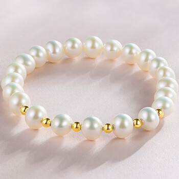 奇18k淡水珍珠手串女款手链优雅手链女友礼物 b款6颗金珠【图片 价格