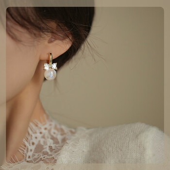 drmeilia鱼姬珍珠蝴蝶结耳环韩国简约气质复古时尚耳饰品925银针欧美