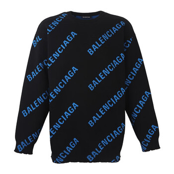 巴黎世家 balenciaga 20秋冬 男士黑色蓝色字母logo图案毛衣 625970