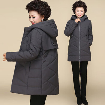 演见中老年羽绒服女6070岁中长款老婆婆妈妈秋冬装衣装洋气外套灰色