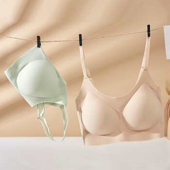芙锦固定杯不可拆胸垫一片式无痕吊带内衣女一体式无钢圈裸感睡眠文胸