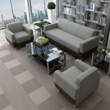 竹篱集办公沙发布艺茶几组合简约现代商务接待会客三人位小型办公室