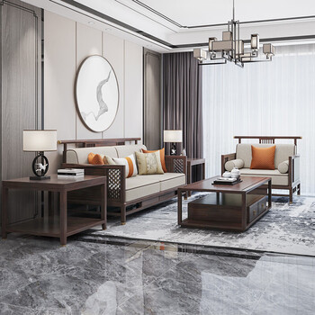 定制【有门店有保障】东辰沙发实木布艺沙发乌金木新中式客厅实木家具