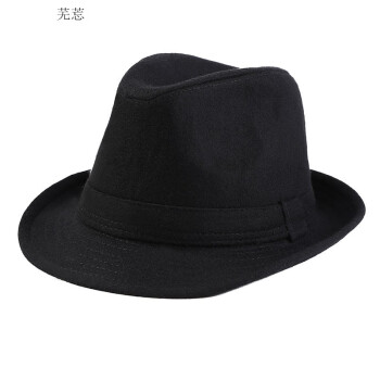 帽子男秋冬季加绒加厚大沿中老年礼帽老头爷爷毛呢爵士绅士帽黑色m585