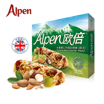 英国进口 欧倍Alpen 水果果仁谷物棒5条装140g 维多麦weetabix 即食代餐能量棒（糕点）