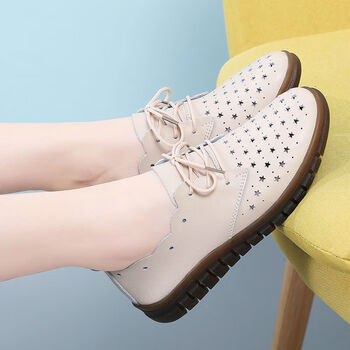 wang春秋单鞋女平底妈妈皮鞋新款中年女士牛筋底软底休闲鞋真皮女鞋