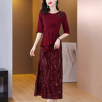 桦盼齐五一参加婚礼穿的衣服女套装喜婆婆长款婚宴礼服高贵年轻主持人