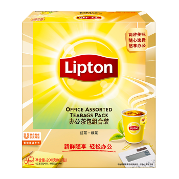 立顿（Lipton）红茶 茶叶办公室茶包组合礼盒 袋泡茶包 2g*50包+绿茶2g*50包