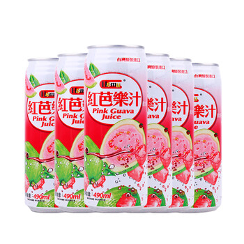 hamu中国台湾进口鲜活红芭乐汁 特色番石榴营养果汁490ml*6罐装 健康