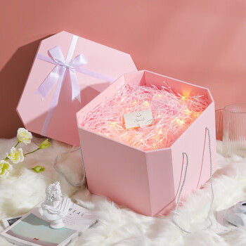 盒子仪式感礼盒送鞋子抖音网红女友零食礼物粉色礼盒蝴蝶结拉菲草贺卡