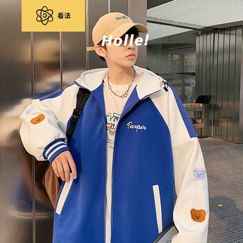 蓝色(男式青少年年轻人春秋款个性衣服) m韩版青年潮流百搭大码外套