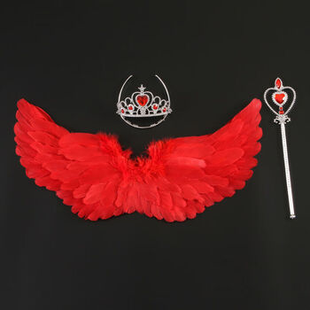 燕型羽毛天使翅膀儿童玩具公主套装六一万圣节表演道具花童装扮红色
