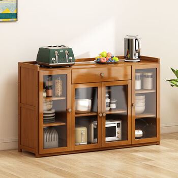 趣槐用餐边柜实木厨房碗柜收纳餐具柜多功能置物架透明门储物柜