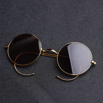 水晶眼镜男女石头复古圆形金丝框太子平光白茶色太阳墨 茶水晶镜片