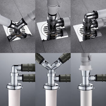 下水三通连接水盆和洗衣机双面盆下水管排水三通地漏接头二合一下水道