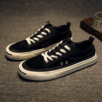 春季帮帆布鞋男韩版潮流百搭英伦休闲鞋子男士透气复古运动板鞋黑色38